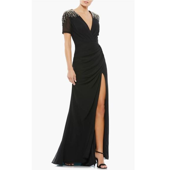 Ieena Mac Duggal Sequined Embellished Shoulder Evening Gown Size 8 NWOT #55704 - Picture 1 of 16